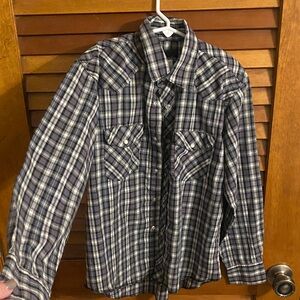 Wrangler Kids Plaid Button Down Shirt - Blue and White